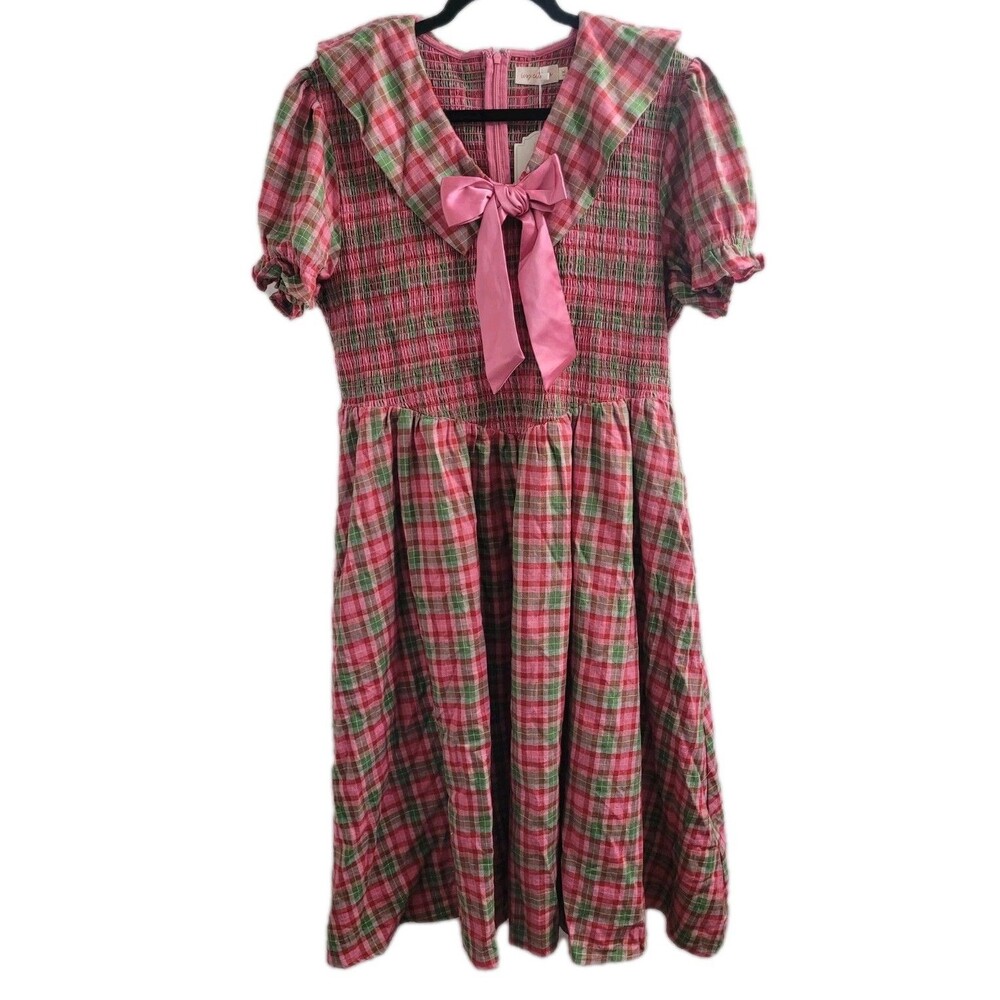 NWT Ivy City Co Alice Dress Pink Plaid 1X Smocked Bow Easter Cottagecore